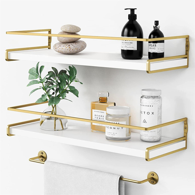 2 Piece Metal Floating Shelf with Towel Bar